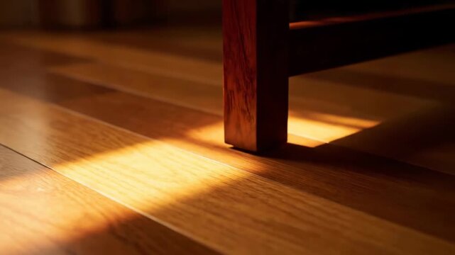 Warm Sunlight Streaming Across Polished Wooden Floorboards.