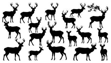 Fototapeta premium Silhouette Deer Collection.