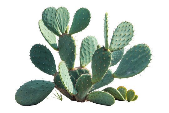 A vibrant prickly pear cactus plant with large flat green pads isolated on a transparent background