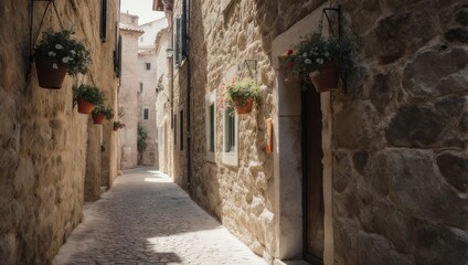 Obraz premium Charming Stone Alleyway in a Historic European Town.