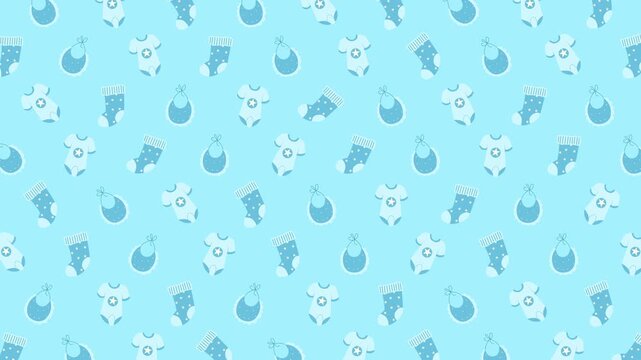 Cute Blue 2d Baby Stuff Pattern Animation Seamless Loop Background