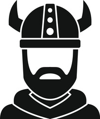 Fototapeta premium Black and white vector icon of a viking warrior wearing a horned helmet