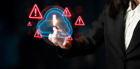 Red alert triangles over a blue cloud icon, symbolizing cloud security threats, system warnings, and data protection risks in digital environments Parse