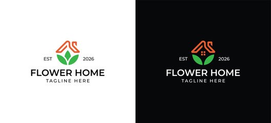 Luxury Home Flower house logo design icon sign symbol vector illustration template