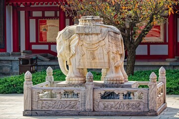 Asia, China, Xi'an, Great Wild Goose Pagoda,elephant statue in the temple