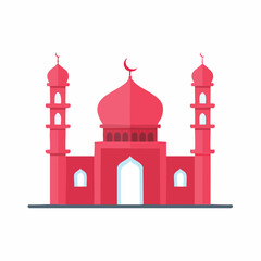 Obraz premium Vibrant Islamic Mosque Illustration with Minarets and Crescent in Flat Design Style