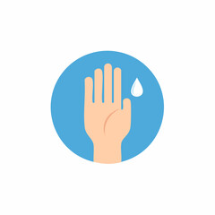 Obraz premium Hand and Water Drop Icon Signifying Cleansing and Hygiene within a Blue Circle