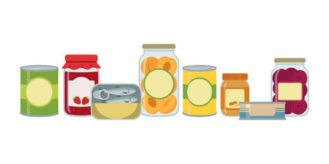 Canned food and jars collection for pantry storage