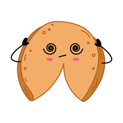 Confused Fortune Cookie Character With Spiral Eyes Illustration