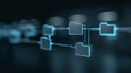 An abstract data flow network, digitally rendered in a dark teal environment, evoking a sense of modern computing processes and interconnectedness.