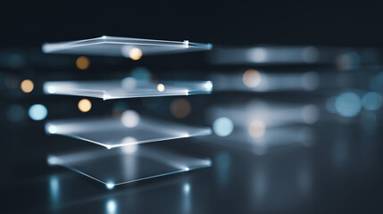 Abstract futuristic digital layers, interconnected with glowing light, creating a sense of technological complexity and innovation. It evokes a modern, data-driven world, with elements of science.