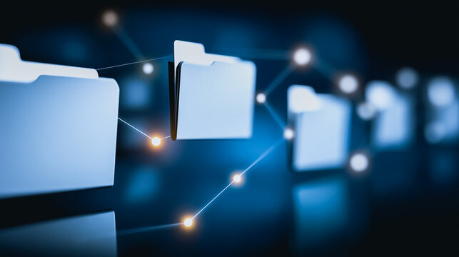 An abstract digital representation, showcasing interconnected folders, symbolizing data management and seamless information flow within a digital infrastructure. - Powered by Adobe