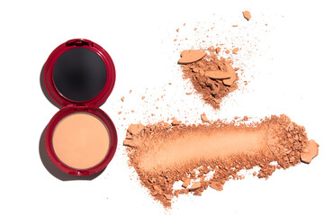 beige fouundation primer powder pact makeup product mockup with texture swatch smudge on isolated white background