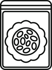 Obraz premium Line drawing of a packet of seeds for planting showing round label with seeds inside