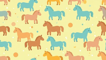 パステルカラーの可愛い馬の北欧風モダン背景：午年の年賀状や子供向けデザイン素材
