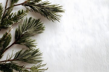 Naklejka premium Several green pine branches extend from the left side against a white background.