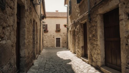 Obraz premium Charming Stone Alleyway in an Old European Town.