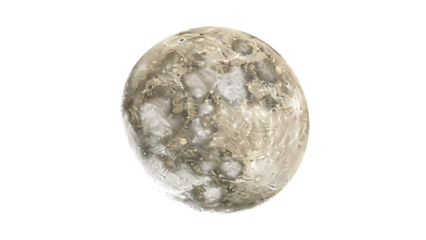 Closeup of a textured moon surface with craters and rugged terrain details isolated on transparent background