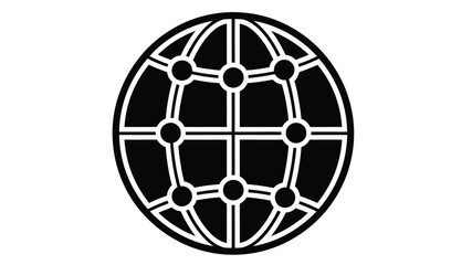 Obraz premium A black and white illustration of a globe with interconnected nodes on a white background