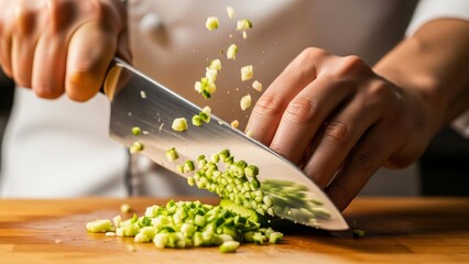 Chop Cut Action Moment Showing Skilled Hands Motion Blur and Sharp Cutting Accuracy