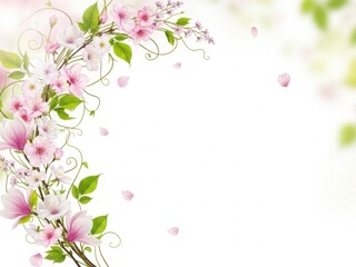 Delicate pink and white blossoms cascade down a curved branch spring aesthetic