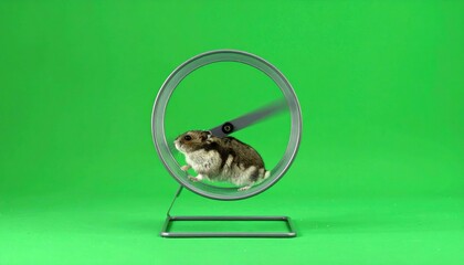 Running Hamster: Focused on Exercise in a Wheel on Green Screen Backdrop