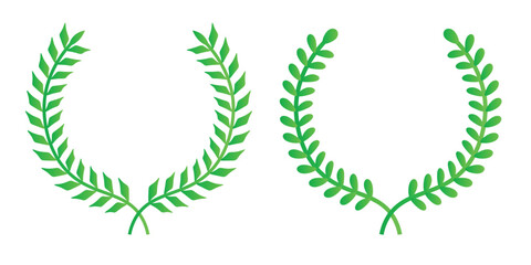 Green laurel wreath. Green silhouette laurel foliate wreaths, award, achievement, chaplet, heraldry, nobility. Green leaf silhouette