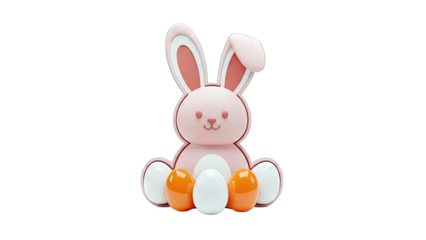 Easter Bunny with Eggs on White Background
