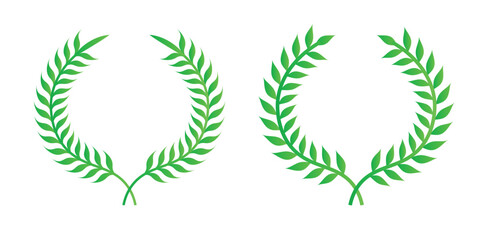 Green laurel wreath. Green silhouette laurel foliate wreaths, award, achievement, chaplet, heraldry, nobility. Green leaf silhouette