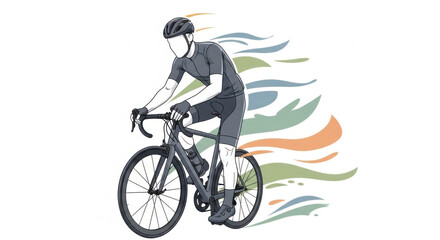 Obraz premium Male Cyclist in Racing Gear Riding a Road Bike with Colorful Abstract Motion Lines