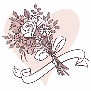 Bouquet Heart With Calligraphy Ribbon  Wedding Flo