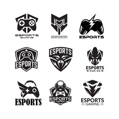 Black Color Professional Esports Gaming Logo Template Silhouette Vector Illustration, Solid White Background.