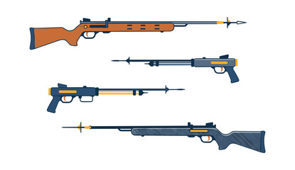 Spearguns weapon set for underwater spearfishing activity