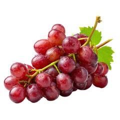 Fototapeta premium Fresh red grapes with water droplets on a white isolate background, showcasing their juicy texture and vibrant color, perfect for healthy eating.