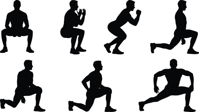 Male Silhouette Workout Poses Squats and Lunges fitness