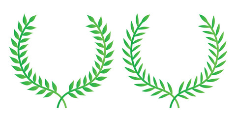 Green laurel wreath. Green silhouette laurel foliate wreaths, award, achievement, chaplet, heraldry, nobility. Green leaf silhouette