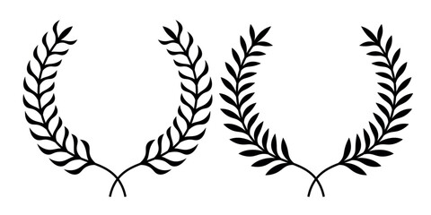 Set of circular laurel wreath. Emblem floral Greek branch of oak leaves, eucalyptus leaf, Wheat, winner award, champion medal, swirls, twigs and flower ornaments vector