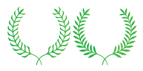 Green laurel wreath. Green silhouette laurel foliate wreaths, award, achievement, chaplet, heraldry, nobility. Green leaf silhouette