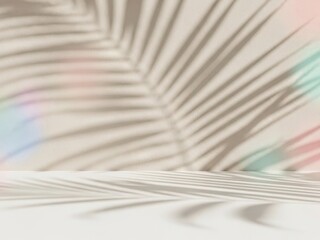Abstract shadow of a palm leaf with pastel colored light effects