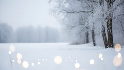 Snowy winter forest landscape with frost covered trees under a blue sky