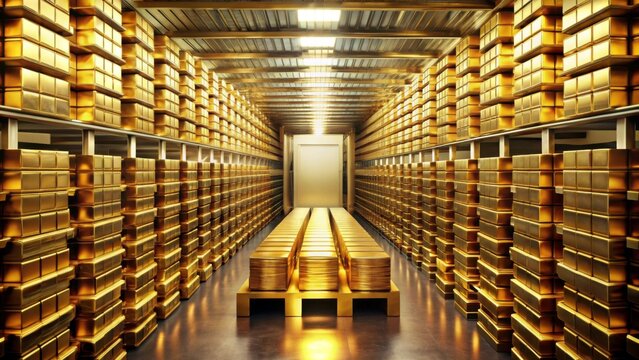 Golden Vault Filled with Stacked Bars in Secure Storage Room