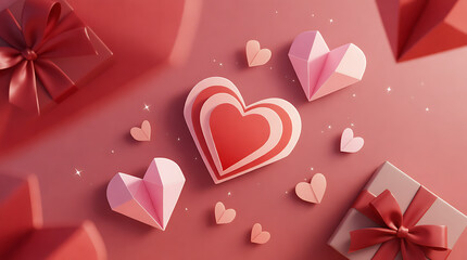 A romantic Valentine Day background featuring red and pink heart shapes with stars in a vector illustration design for a holiday greeting card or wedding celebration pattern