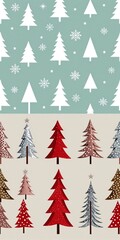 Obraz premium Winter forest scene: snowy trees, stars, and festive colors. Soft pastel background with charming holiday design elements.