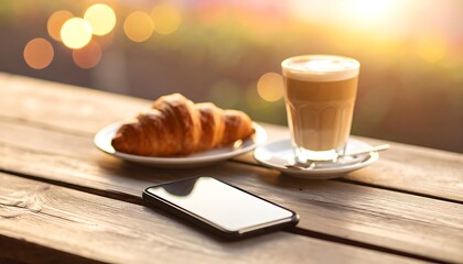 croissant coffee cafe latte breakfast morning.