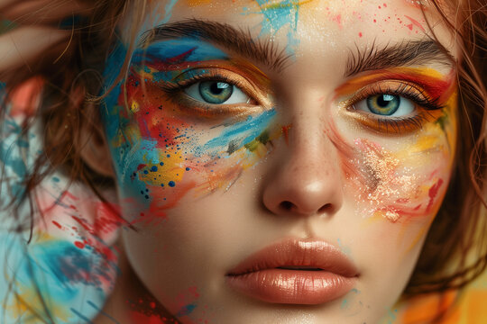 Retrato de mujer bella con maquillaje extremo