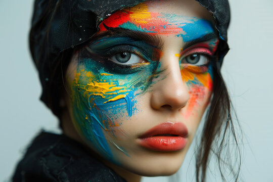 Retrato de mujer bella con maquillaje extremo
