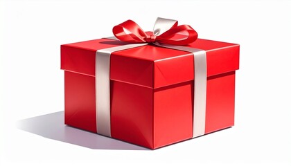 Bright red gift box with a silver ribbon placed on a white surface during daytime