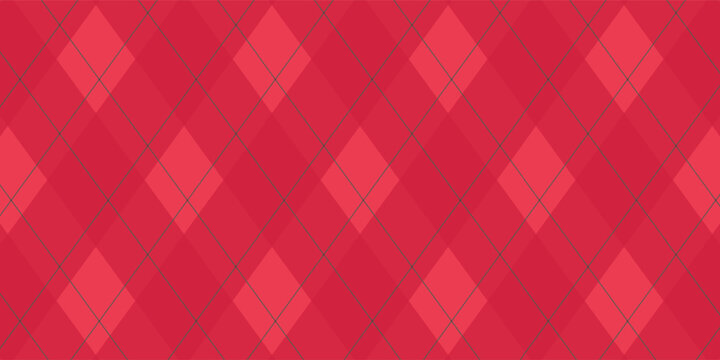 Natal rhombus pola mulus. Tekstur kotak merah Natal dengan garis emas. Argyle geometric berlian pola abstrak. Bungkus desain Natal dalam kotak. Ilustrasi vektor diisolasi pada latar belakang merah.