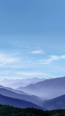 Obraz premium Ethereal Watercolor Mountains Fading into Mist Under a Soft Blue Sky