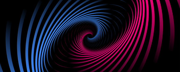 3D blue red stripes abstract background on dark space with glowing curved shapes effect decoration. Modern graphic design element spiral lines style concept for web, flyer, card, or brochure cover